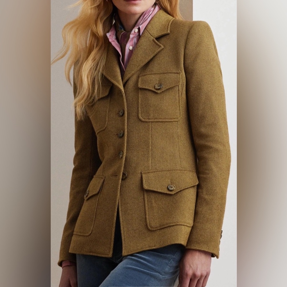 Lauren Ralph Lauren Brown Russ Yarn Dye Twill Wool Jacket/Blazer Women Sz 12 NWT - Picture 2 of 13